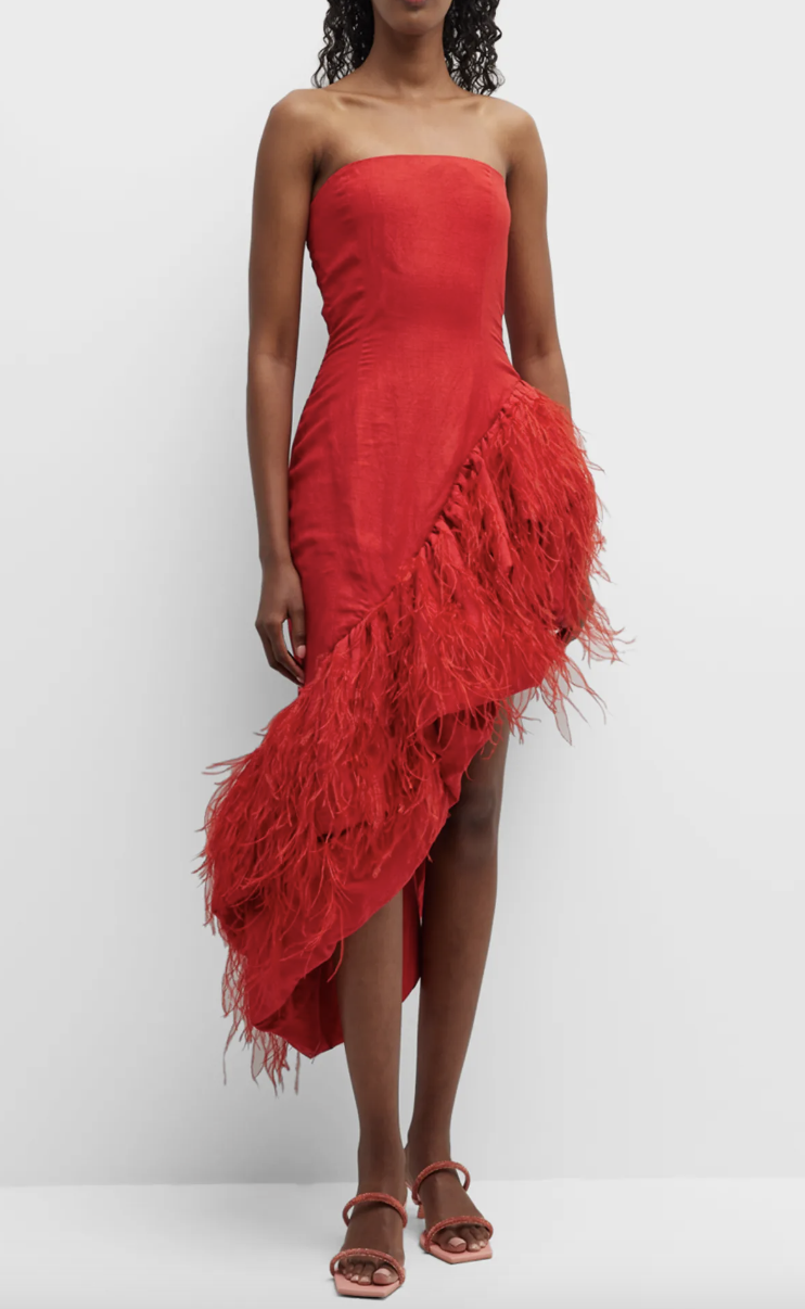CULT GAIA
Gosia Strapless Feather-Trim High-Low Gown