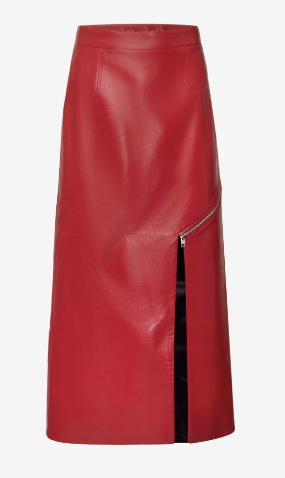Alexander McQueen Women's Leather Zip Slash Pencil Skirt in Welsh Red