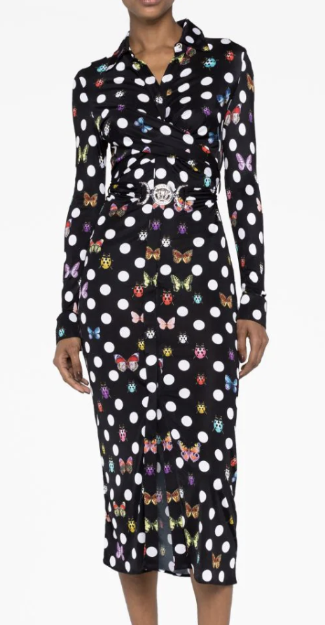 Versace x Dua Lipa Butterflies & Ladybugs Polka Dot-print dress