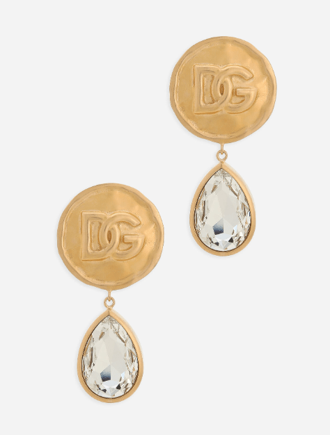 Dolce & Gabbana Earrings with logo coin and rhinestone pendants